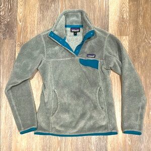 Patagonia Gray Fleece Pullover with Teal Accents